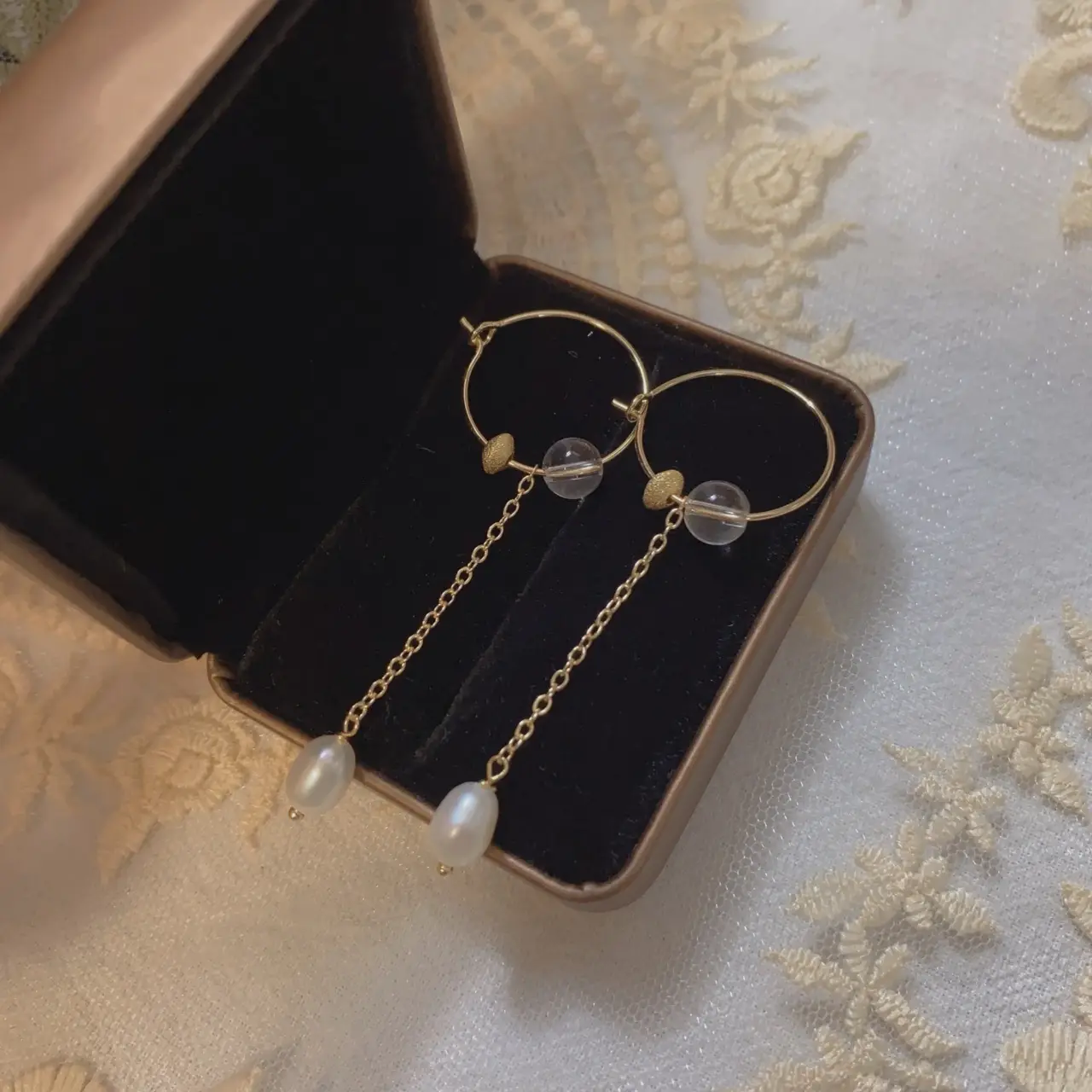 Natural Freshwater Pearl Ear Ring Geometric Simple Luxury Earrings All-match Four Seasons Atmospheric White Crystal Tide