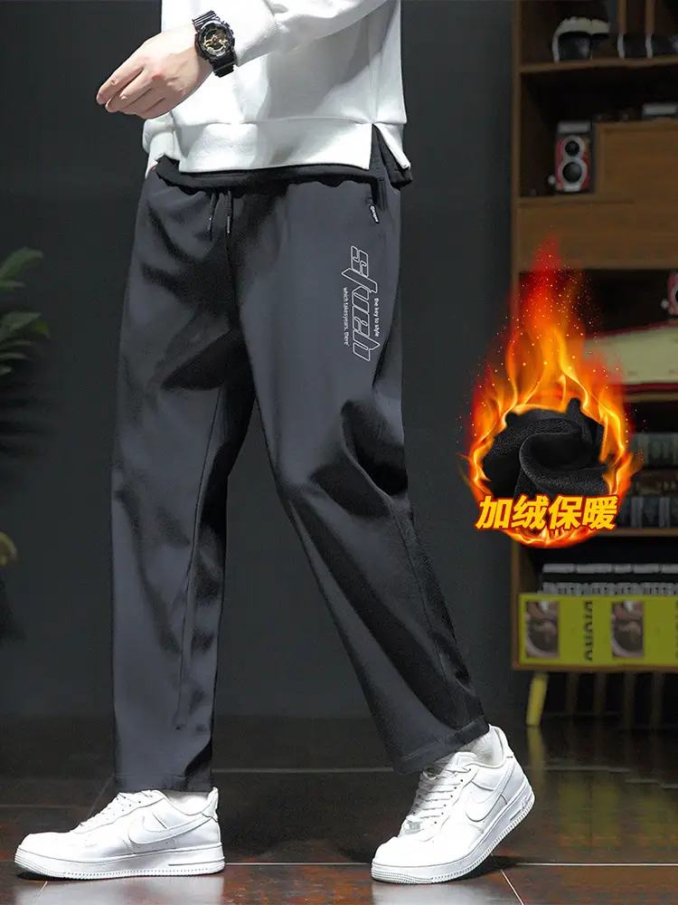 Men Fleece Lined Grey Winter Pants Loose Fit - Image 9