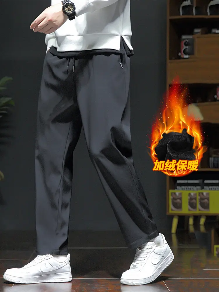 Men Fleece Lined Grey Winter Pants Loose Fit - Image 10