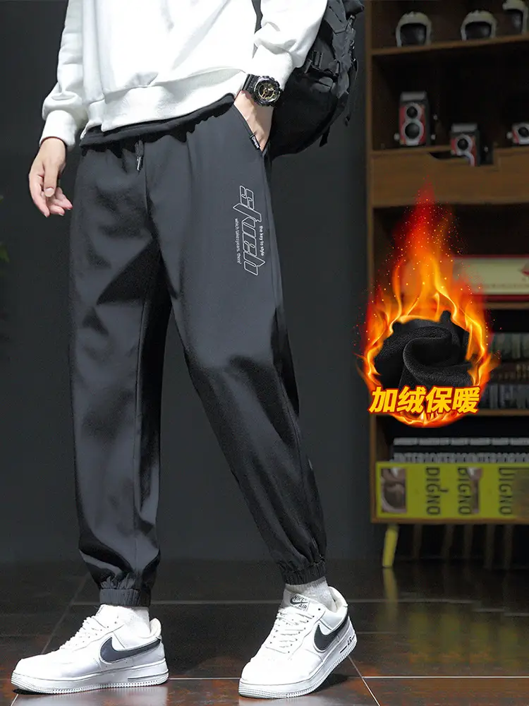 Men Fleece Lined Grey Winter Pants Loose Fit - Image 11