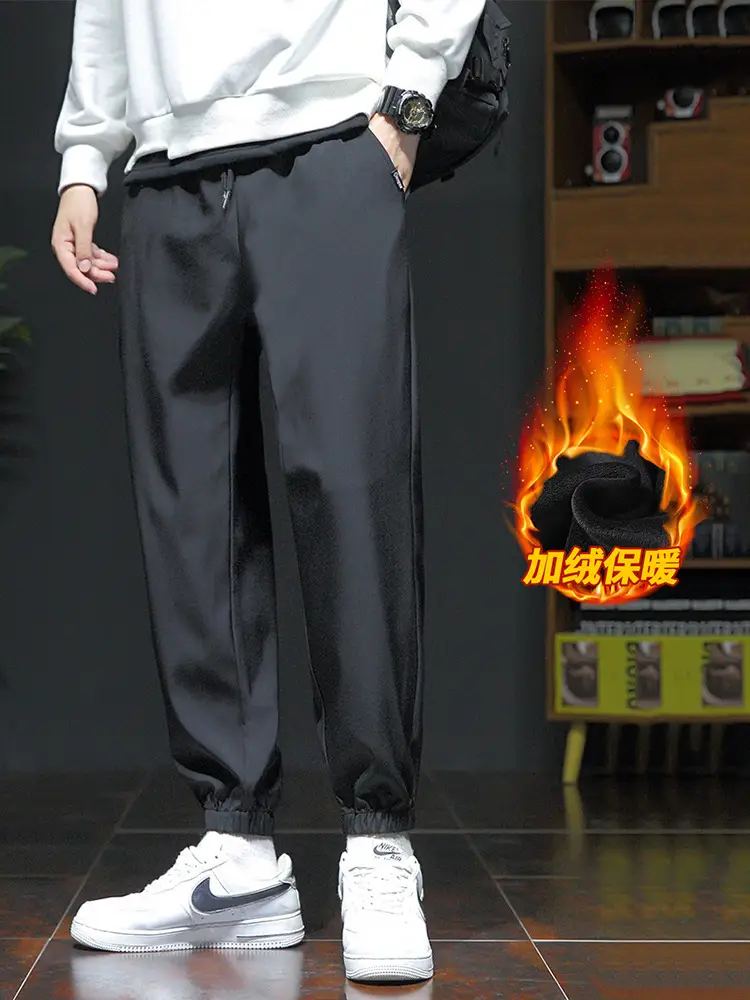 Men Fleece Lined Grey Winter Pants Loose Fit - Image 12