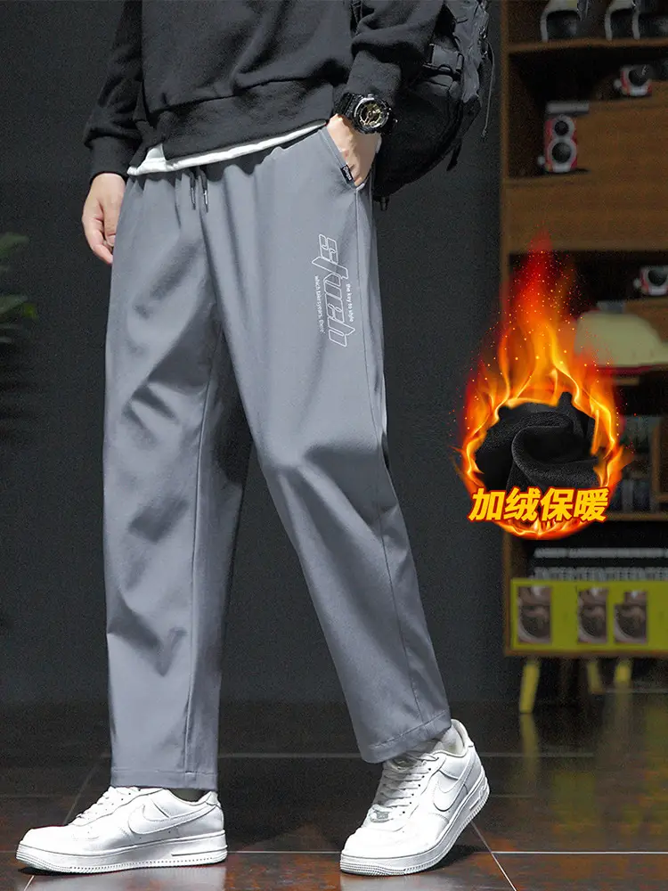 Men Fleece Lined Grey Winter Pants Loose Fit - Image 13