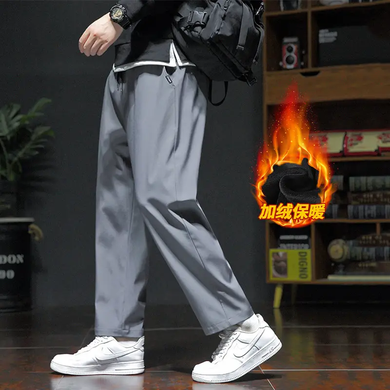 Men Fleece Lined Grey Winter Pants Loose Fit - Image 2