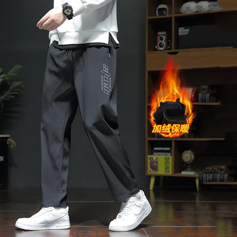 Men Fleece Lined Grey Winter Pants Loose Fit - Image 3