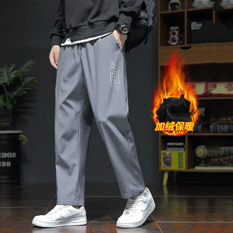 Men Fleece Lined Grey Winter Pants Loose Fit - Image 4