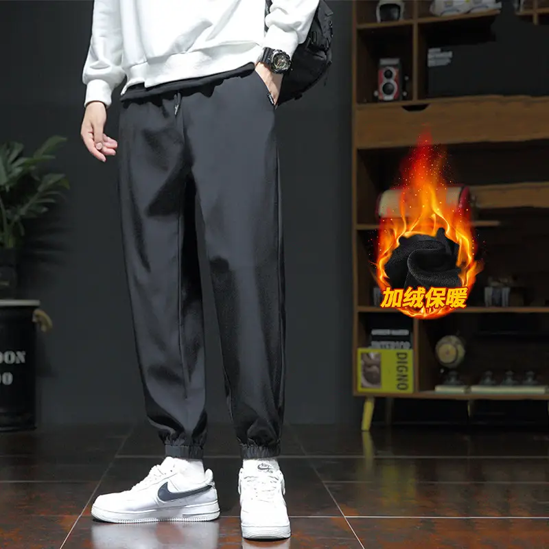 Men Fleece Lined Grey Winter Pants Loose Fit - Image 5