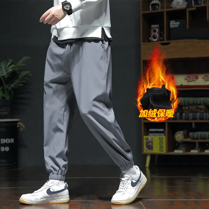Men Fleece Lined Grey Winter Pants Loose Fit - Image 6