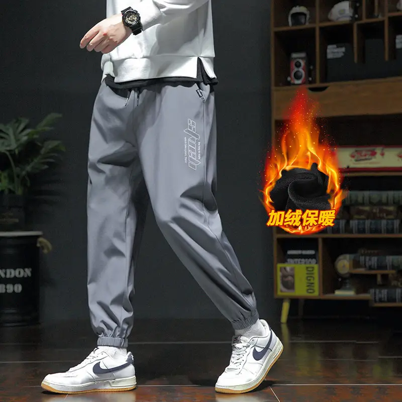 Men Fleece Lined Grey Winter Pants Loose Fit - Image 8
