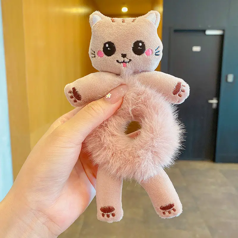 1# pink cat doll Plush Hair ring
