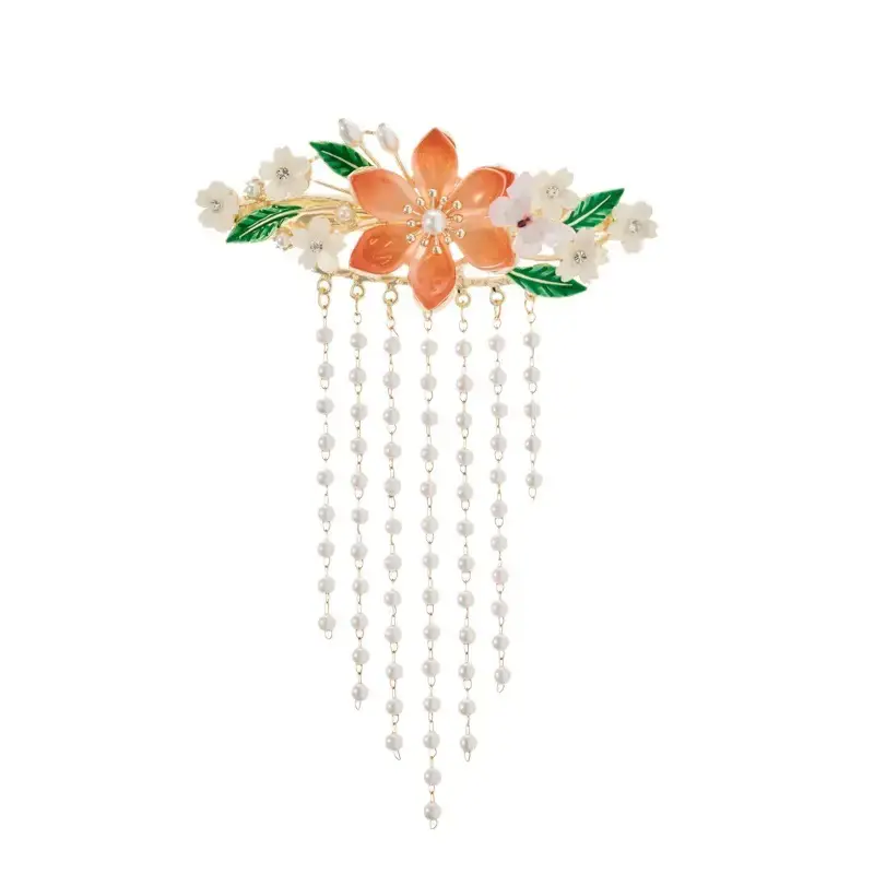 New Chinese Pearl Flower Hairpin with Tassels - Image 5