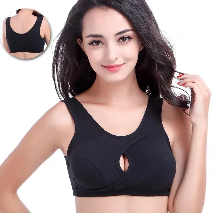 Adjustable Seamless V-Neck Cotton Wireless Sports Bra - Image 7