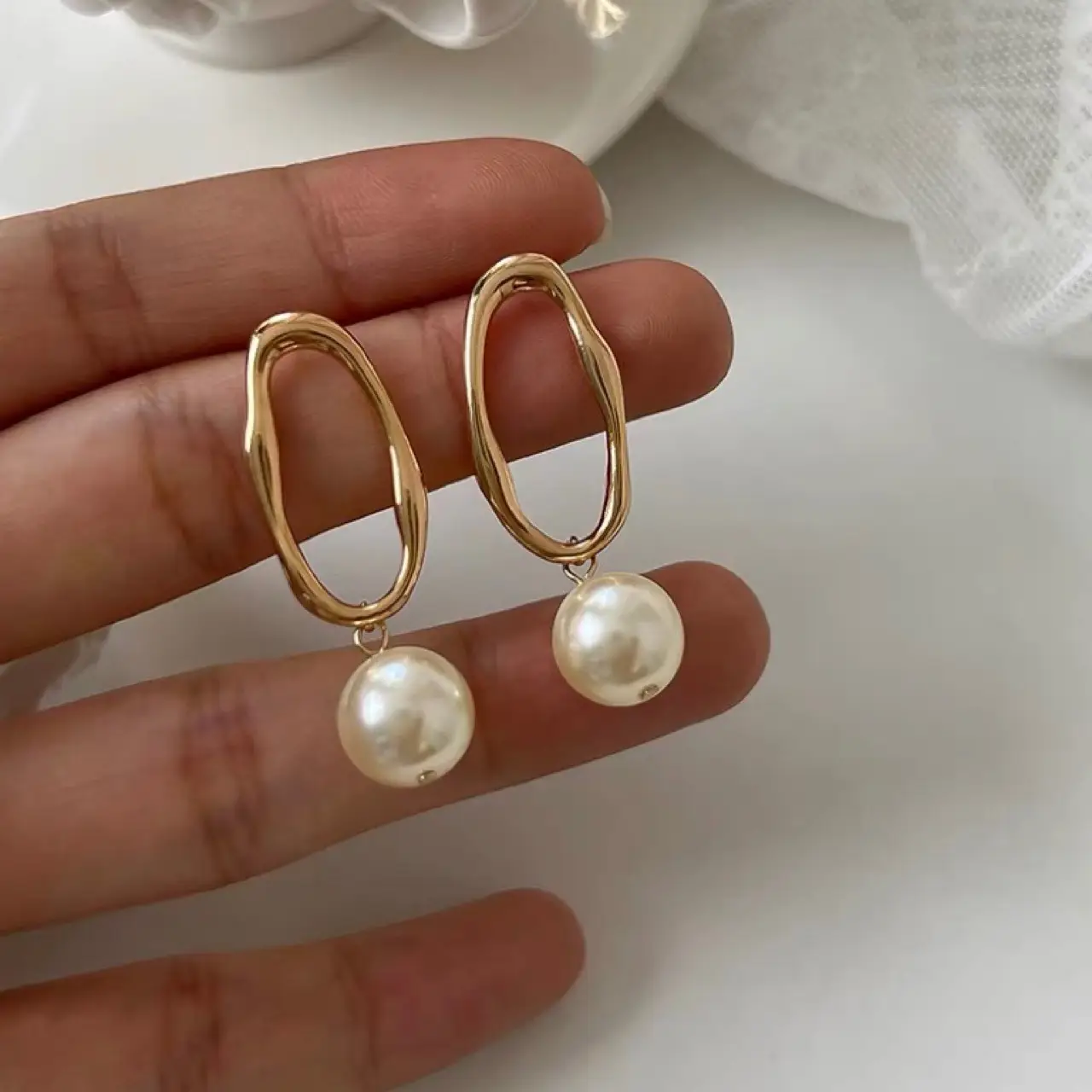 Natural Pearl Gold Earrings for Women - Image 3