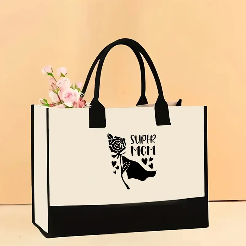 Printed Canvas Shoulder Bag Women Large Capacity Festive Christmas Design