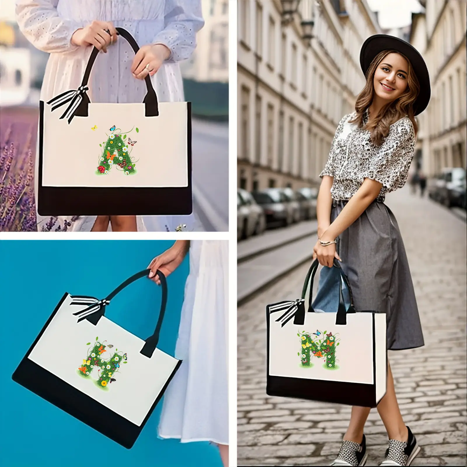 Printed Canvas Shoulder Bag Women Large Capacity Festive Christmas Design — feature 38