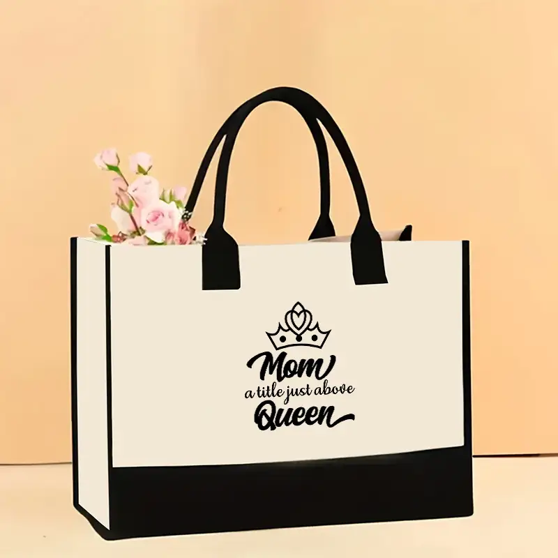 Printed Canvas Shoulder Bag Women Large Capacity Festive Christmas Design