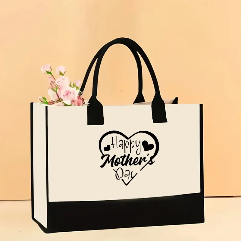 Printed Canvas Shoulder Bag Women Large Capacity Festive Christmas Design