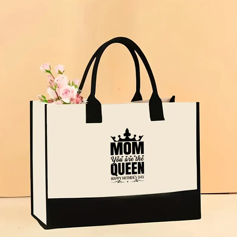 Printed Canvas Shoulder Bag Women Large Capacity Festive Christmas Design