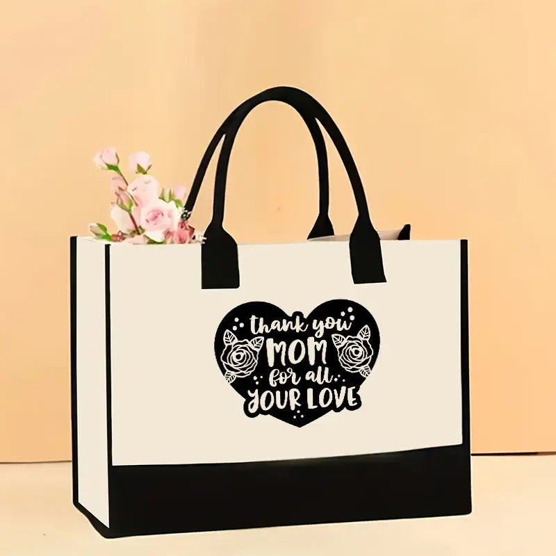 Printed Canvas Shoulder Bag Women Large Capacity Festive Christmas Design