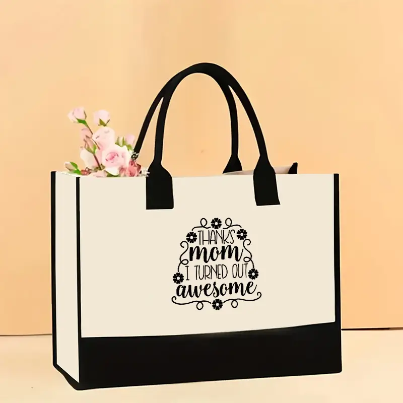 Printed Canvas Shoulder Bag Women Large Capacity Festive Christmas Design