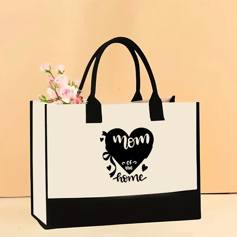 Printed Canvas Shoulder Bag Women Large Capacity Festive Christmas Design