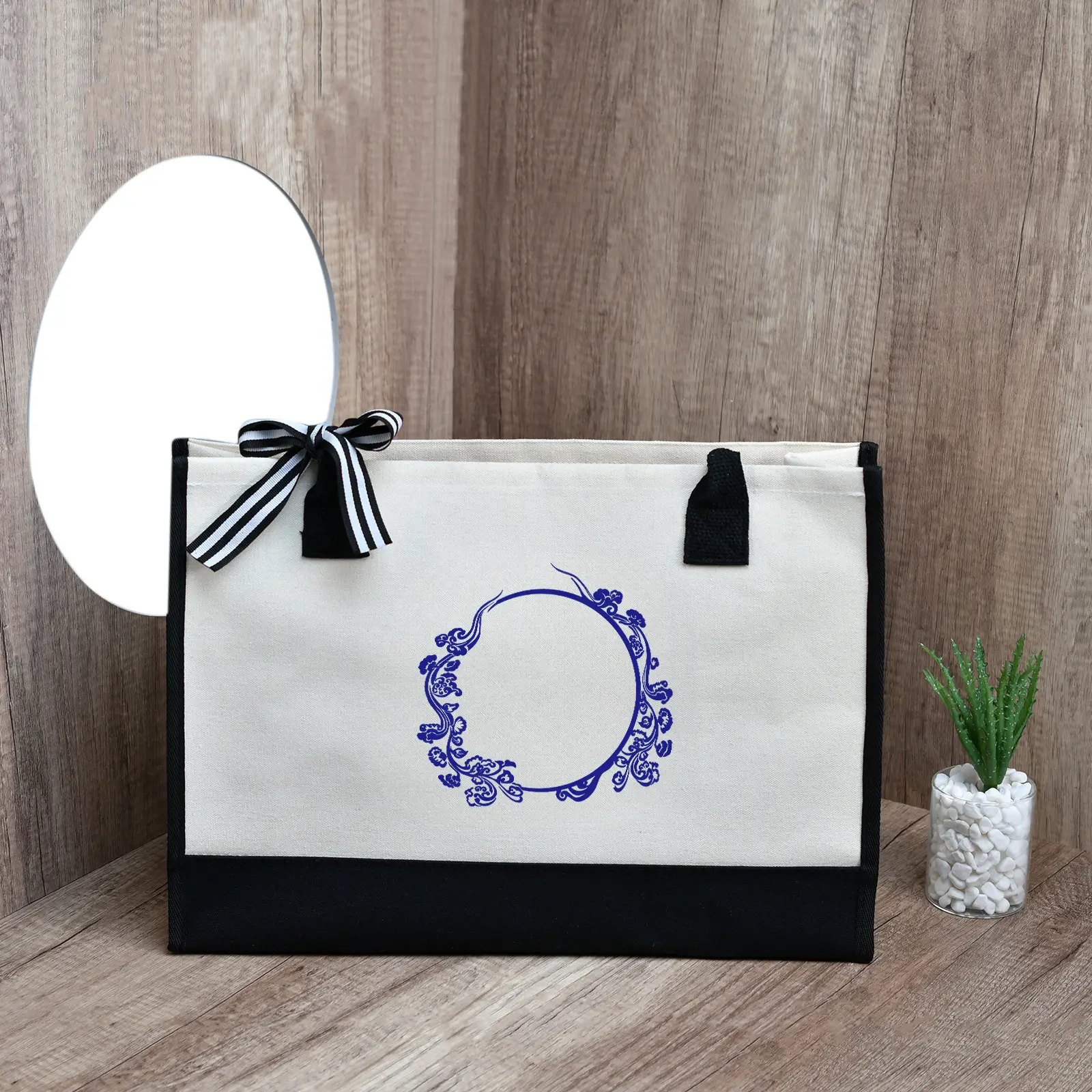 Printed Canvas Shoulder Bag Women Large Capacity Festive Christmas Design