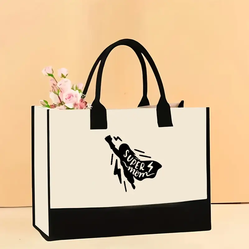 Printed Canvas Shoulder Bag Women Large Capacity Festive Christmas Design