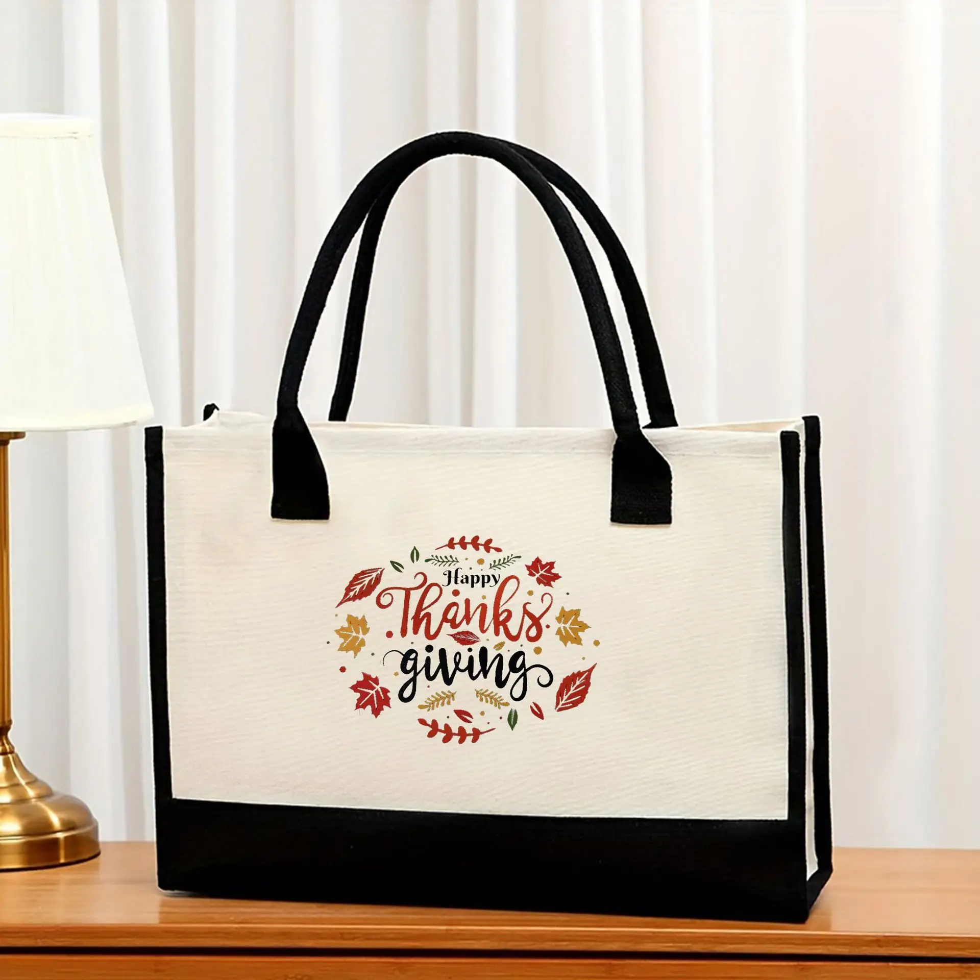 Printed Canvas Shoulder Bag Women Large Capacity Festive Christmas Design