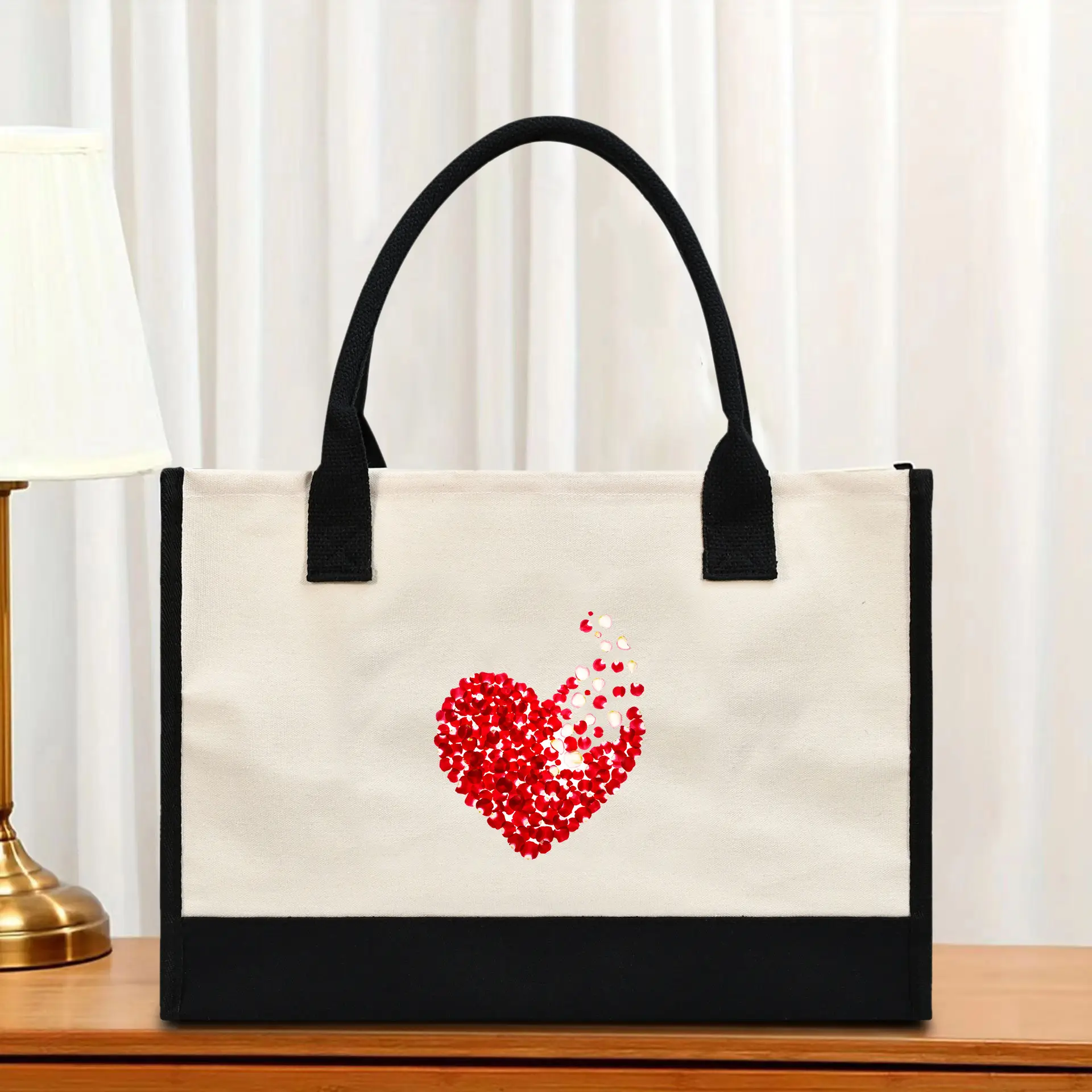 Printed Canvas Shoulder Bag Women Large Capacity Festive Christmas Design