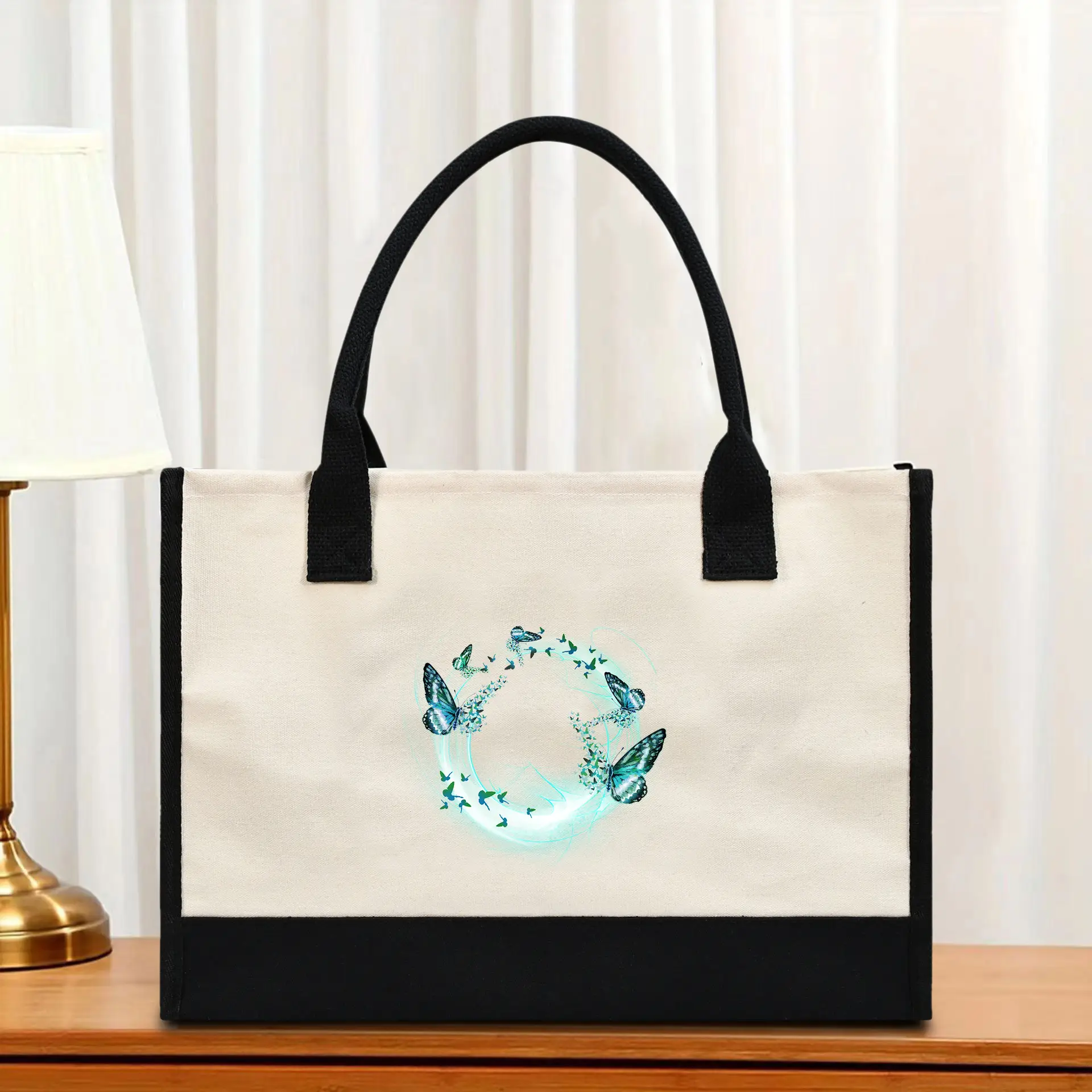 Printed Canvas Shoulder Bag Women Large Capacity Festive Christmas Design