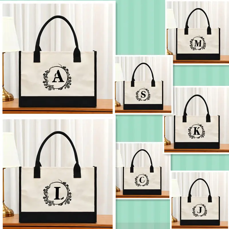 Printed Canvas Shoulder Bag Women Large Capacity Festive Christmas Design