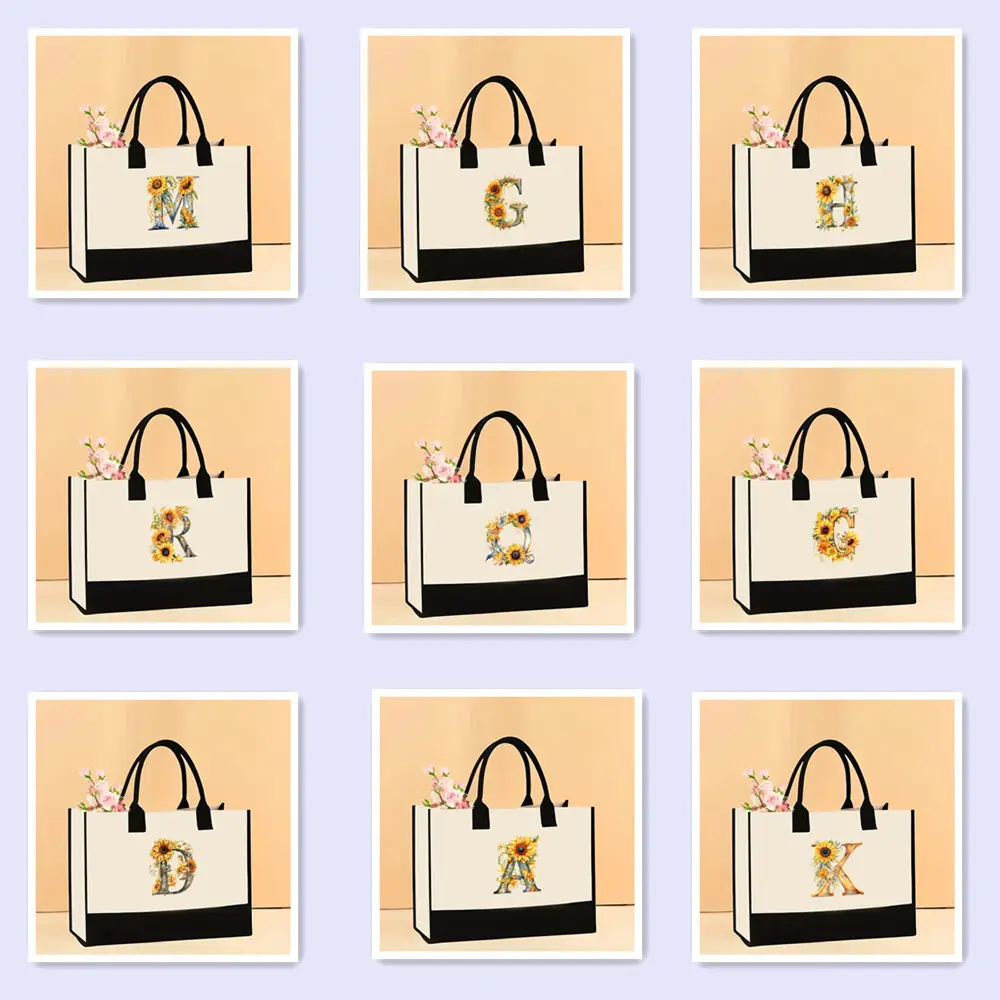Printed Canvas Shoulder Bag Women Large Capacity Festive Christmas Design
