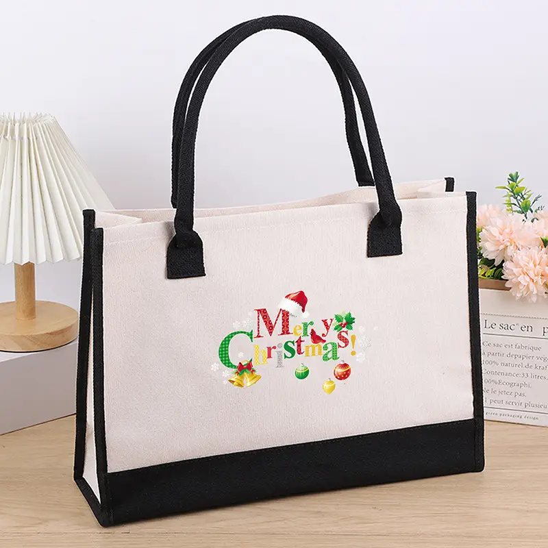 Printed Canvas Shoulder Bag Women Large Capacity Festive Christmas Design