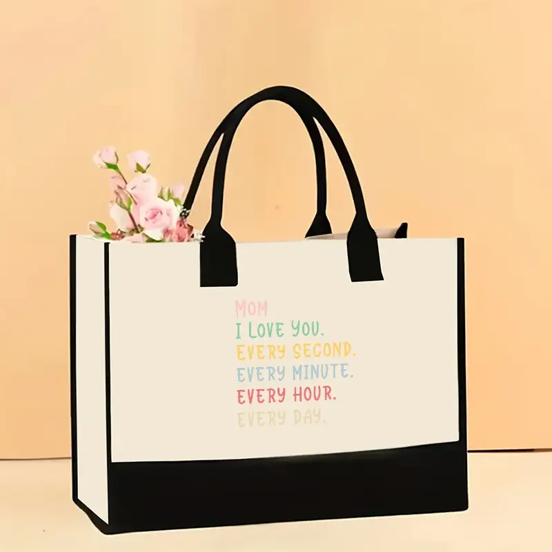 Printed Canvas Shoulder Bag Women Large Capacity Festive Christmas Design