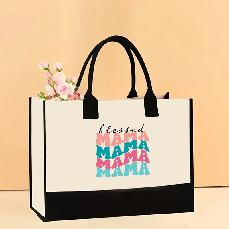 Printed Canvas Shoulder Bag Women Large Capacity Festive Christmas Design