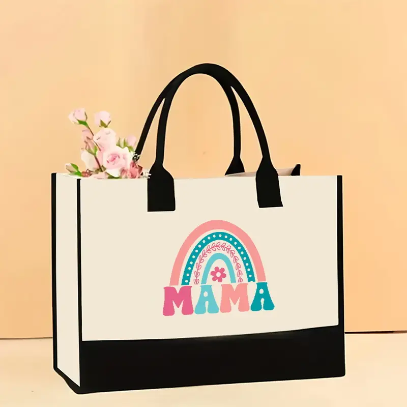 Printed Canvas Shoulder Bag Women Large Capacity Festive Christmas Design