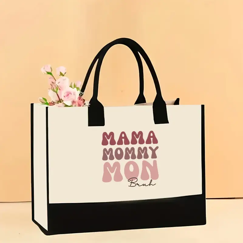 Printed Canvas Shoulder Bag Women Large Capacity Festive Christmas Design