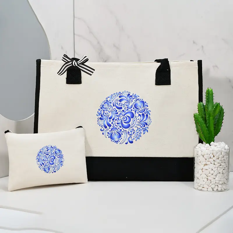 Printed Canvas Shoulder Bag Women Large Capacity Festive Christmas Design