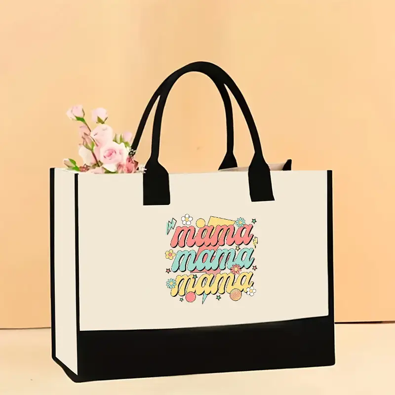 Printed Canvas Shoulder Bag Women Large Capacity Festive Christmas Design