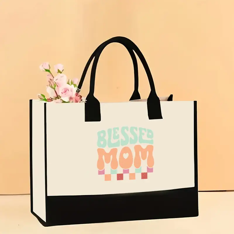 Printed Canvas Shoulder Bag Women Large Capacity Festive Christmas Design