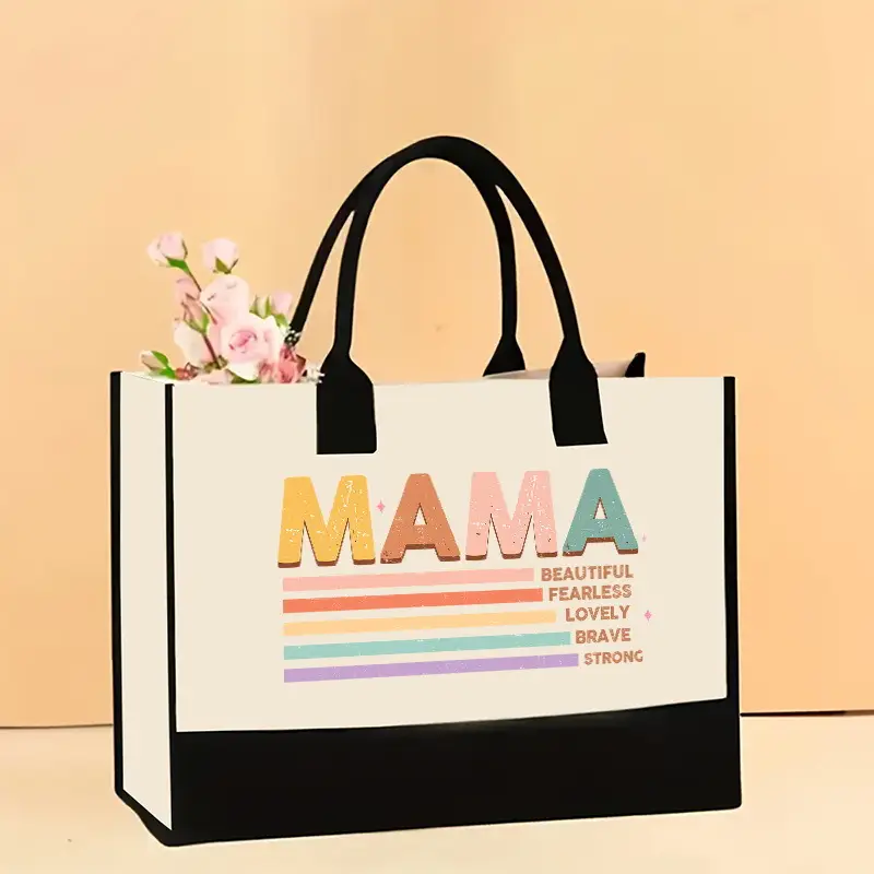 Printed Canvas Shoulder Bag Women Large Capacity Festive Christmas Design