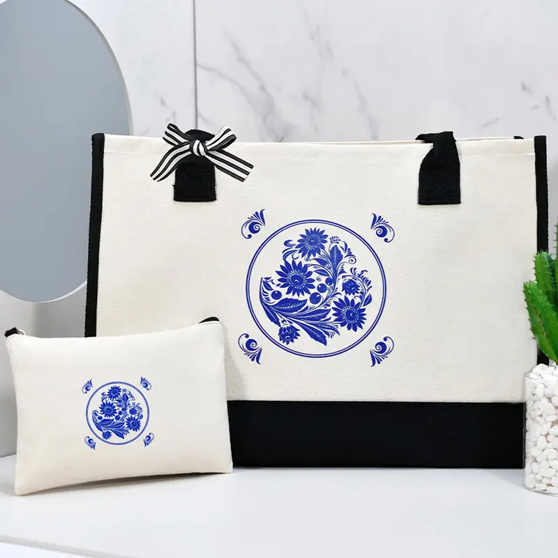 Printed Canvas Shoulder Bag Women Large Capacity Festive Christmas Design