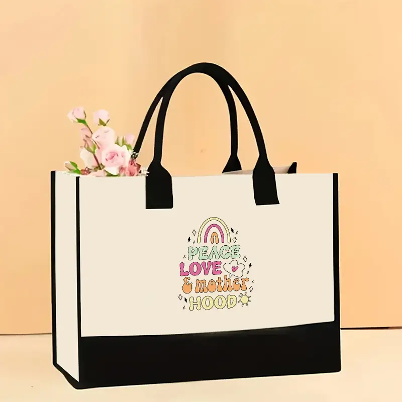 Printed Canvas Shoulder Bag Women Large Capacity Festive Christmas Design