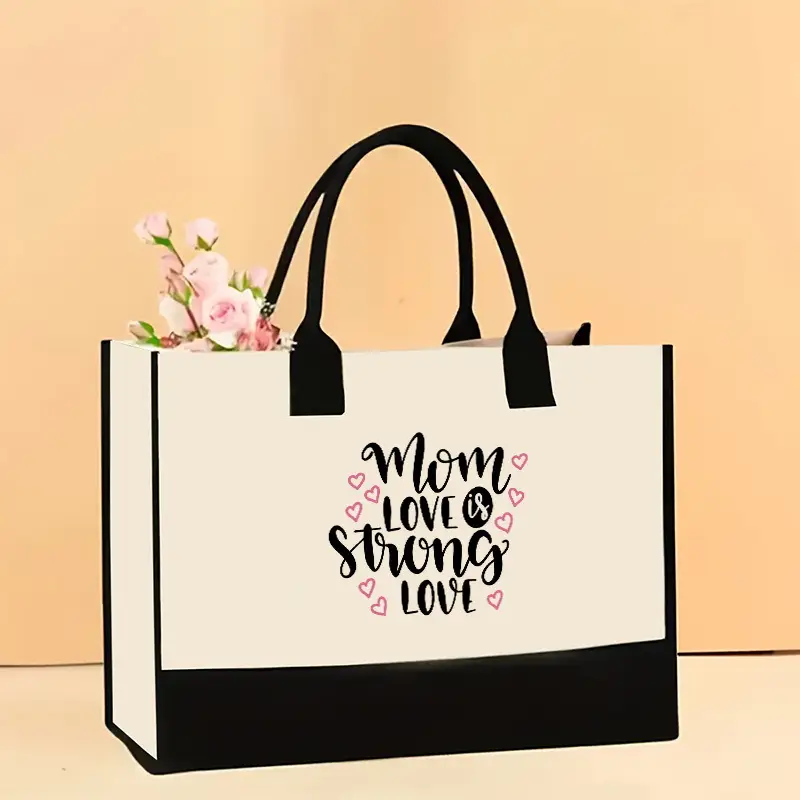 Printed Canvas Shoulder Bag Women Large Capacity Festive Christmas Design