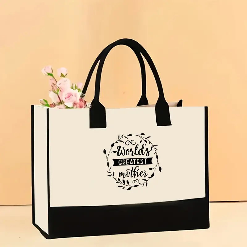 Printed Canvas Shoulder Bag Women Large Capacity Festive Christmas Design