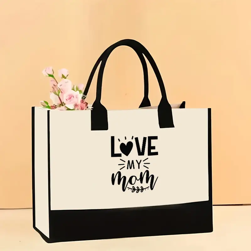 Printed Canvas Shoulder Bag Women Large Capacity Festive Christmas Design