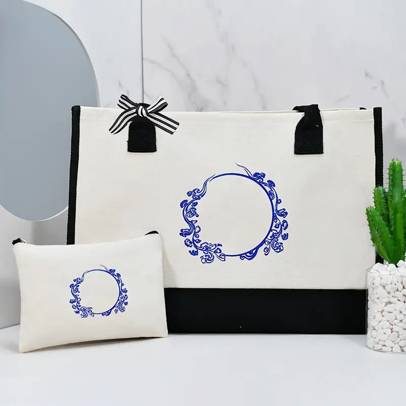 Printed Canvas Shoulder Bag Women Large Capacity Festive Christmas Design