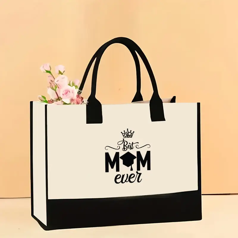 Printed Canvas Shoulder Bag Women Large Capacity Festive Christmas Design