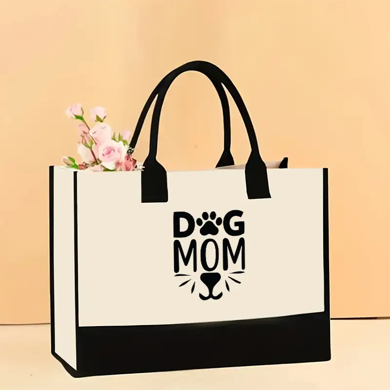 Printed Canvas Shoulder Bag Women Large Capacity Festive Christmas Design