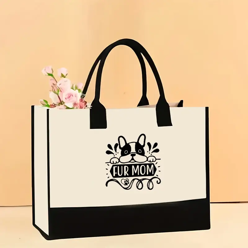 Printed Canvas Shoulder Bag Women Large Capacity Festive Christmas Design