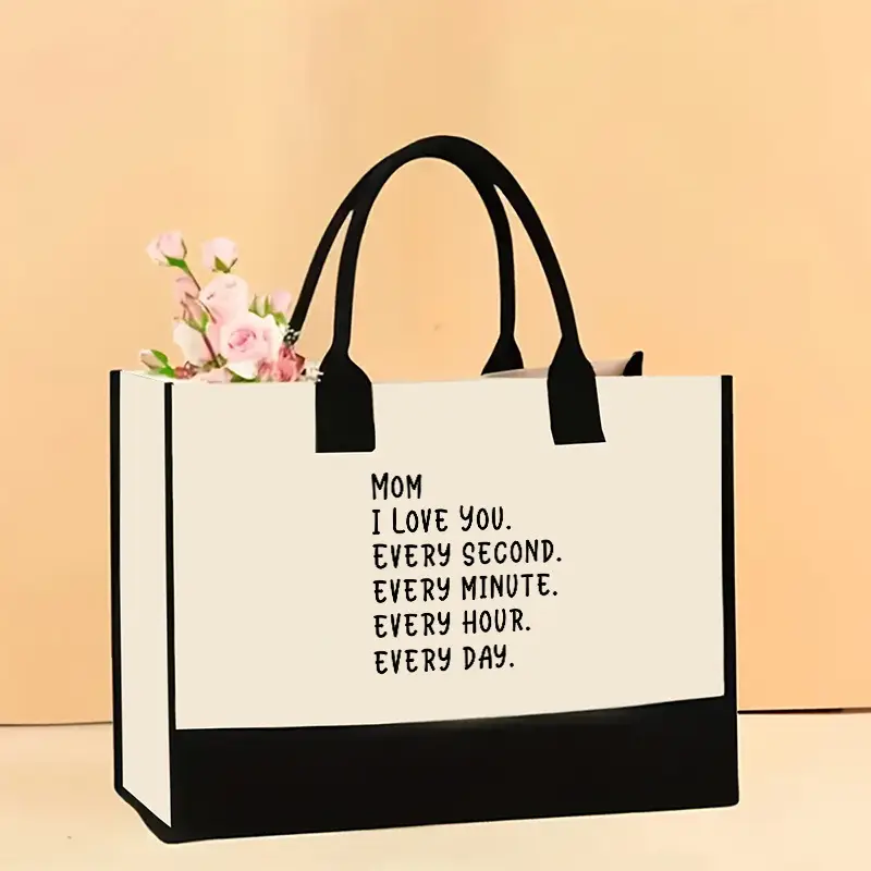Printed Canvas Shoulder Bag Women Large Capacity Festive Christmas Design
